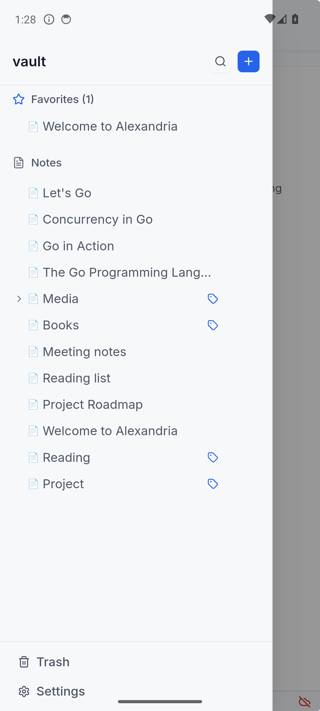 Browsing notes on the Android app